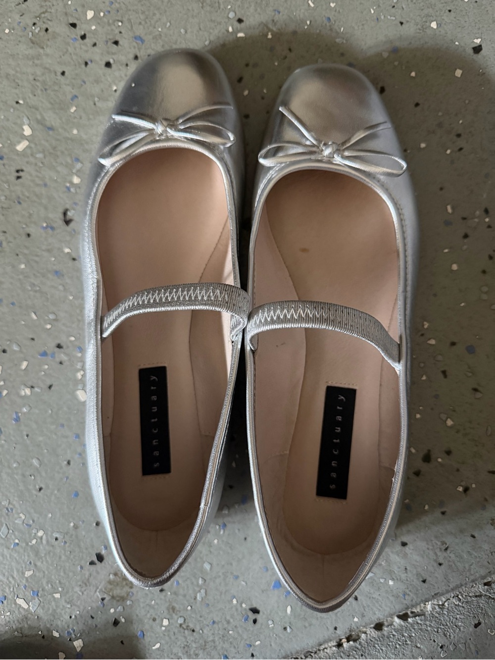 Sanctuary Metallic Silver Mary Jane Ballet Flats with Bow